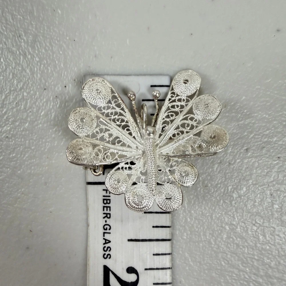 Sterling Silver‎ 925 Filigree Butterfly Brooch Pin Vintage